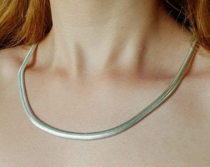 Z Snake Chain 925 Sterling Silver, Flat Snake Chain Necklace, Men's Silver Chain, Vintage Italian Necklace, Wide Snake Chain, Gift for Him
