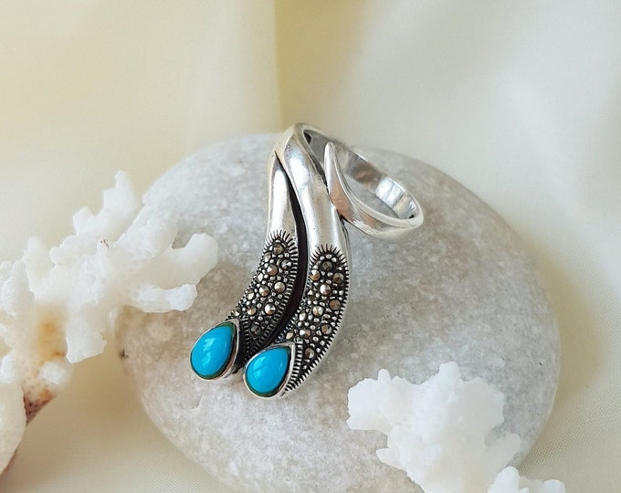 Double Turquoise Ring 925 Sterling Silver