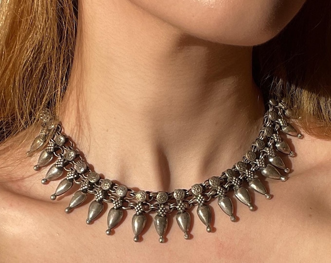 Chunky Tribal Choker Necklace Sterling Silver