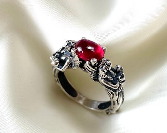 Pigeon Blood Ruby Ring Sterling Silver