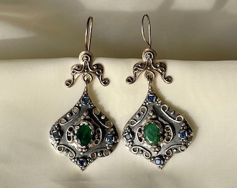 Authentic Emerald Earrings 925 Sterling Silver