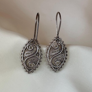 Filigree Dangle Earrings 925 Sterling Silver, Handmade Dainty Earrings Women, Boho Chic Earrings, Vintage Jewelry, Mothers Day Giftfor Her