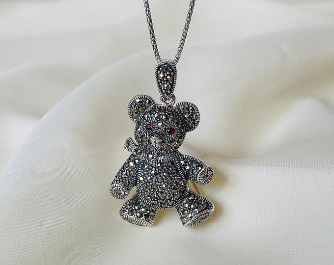 Teddy Bear Pendant Brooch 925 Sterling Silver