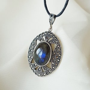 Blue Labradorite Necklace 925 Sterling Silver, Dark Gothic Witch Talisman Necklace for Women, Gemstone Necklace, Mothers Day Gift for Her