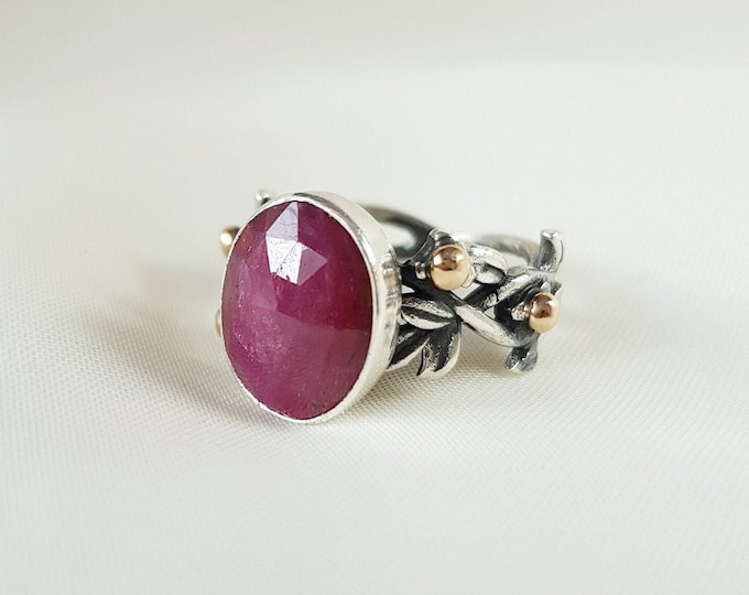 Genuine Ruby Ring Sterling Silver, July Birthstone Ring, Handmade Nature Vine Fantasy Ring, Statement Ring Women, Gift for Her
