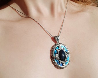 Collar llamativo con colgante de abulón grande en plata de ley, regalo para el día de la madre para mamá, collar bohemio, collar único inspirado en el mar, regalo para ella