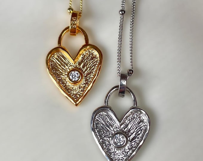 White Zircon 18k Gold Vermeil Heart Necklace