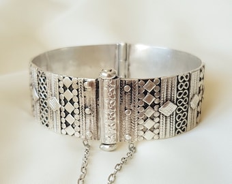 Bohemian Pattern Cuff Bracelet 925 Sterling Silver