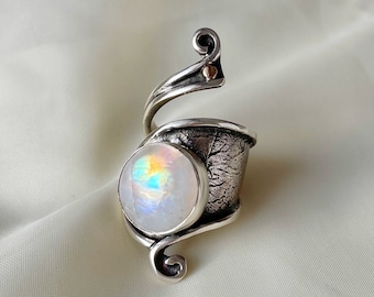 Rainbow Moonstone Wrap Ring Sterling Silver