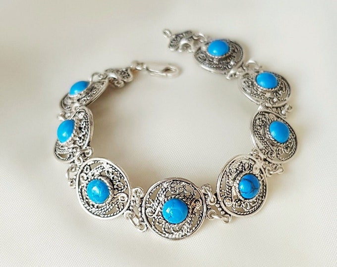 Natural Turquoise Bracelet Sterling Silver, Western Turquoise Jewelry, Healing Turquoise Bangle Cuff, Boho Gemstone Bracelet, Gift for Her