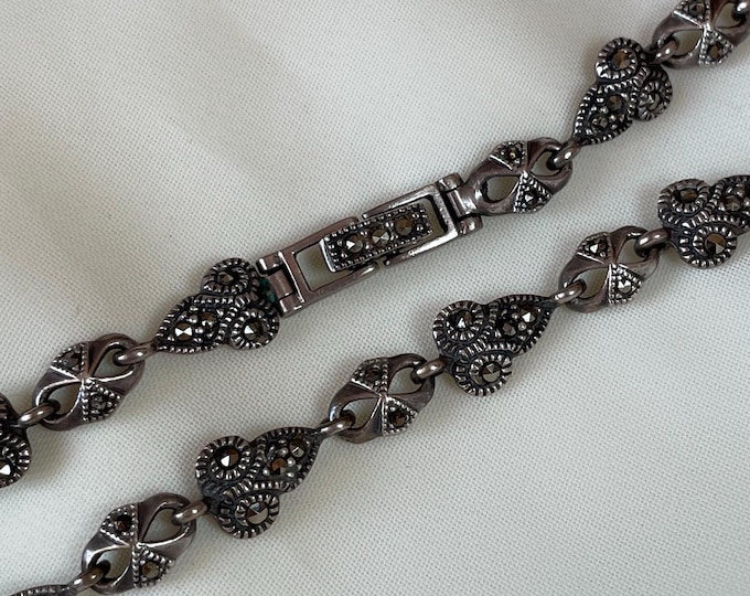 Vintage Chain Link Horn Necklace Sterling Silver