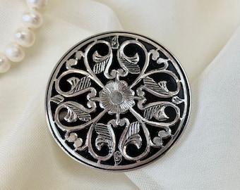 Vintage Hand Engraved Brooch 925 Sterling Silver