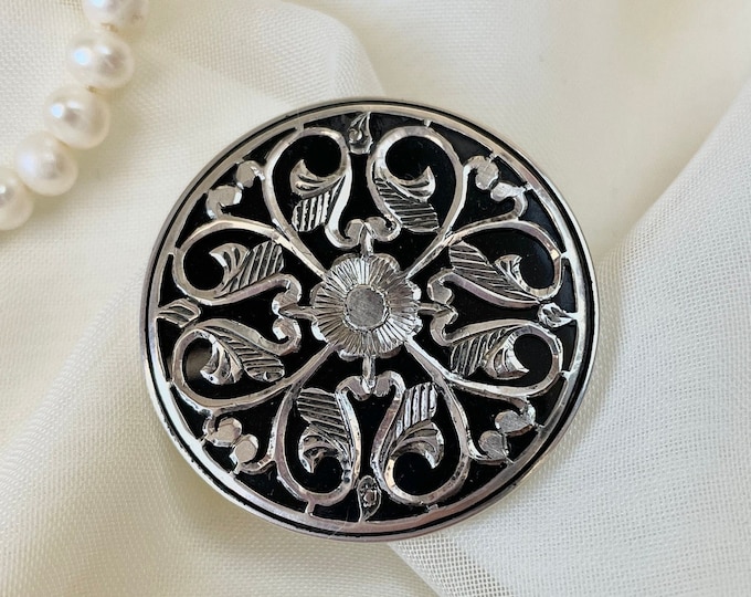 Vintage Hand Engraved Brooch 925 Sterling Silver