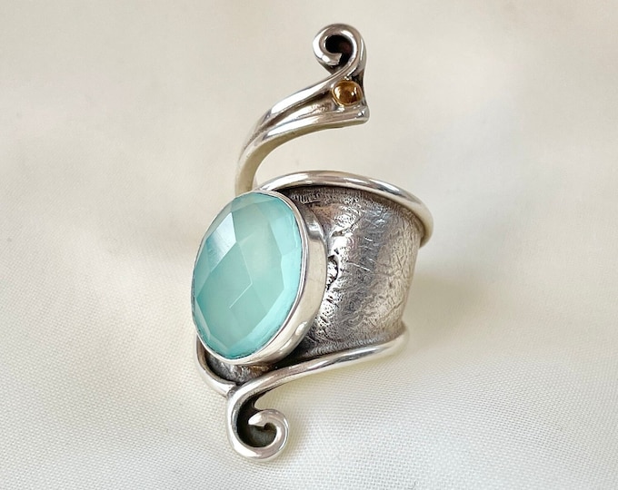 Blue Chalcedony Wrap Ring 925 Sterling Silver