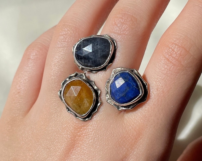 Lapis Lazuli And Sapphire Ring 925 Sterling Silver