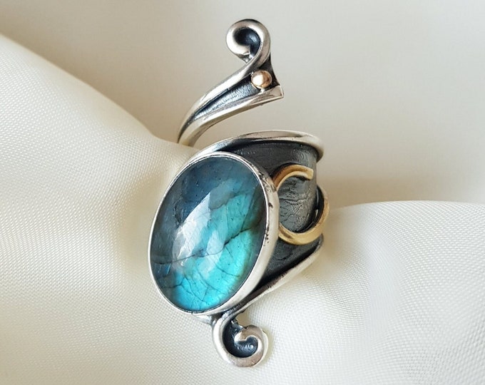 Blue Labradorite Wrap Ring 925 Sterling Silver