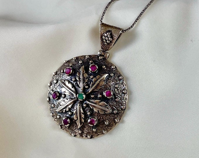 Ruby Leaf Necklace Pendant 925 Sterling Silver