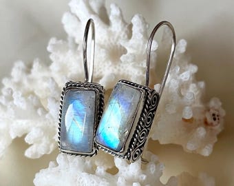 Rainbow Moonstone Earrings Sterling Silver