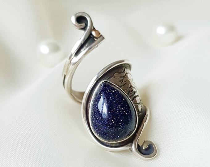 Blue Goldstone Wrap Ring 925 Sterling Silver