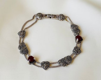 Carnelian Heart Chain Bracelet 925 Sterling Silver
