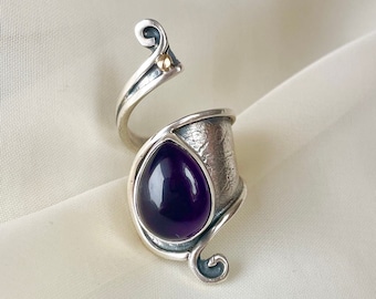 Teardrop Amethyst Wrap Ring 925 Sterling Silver