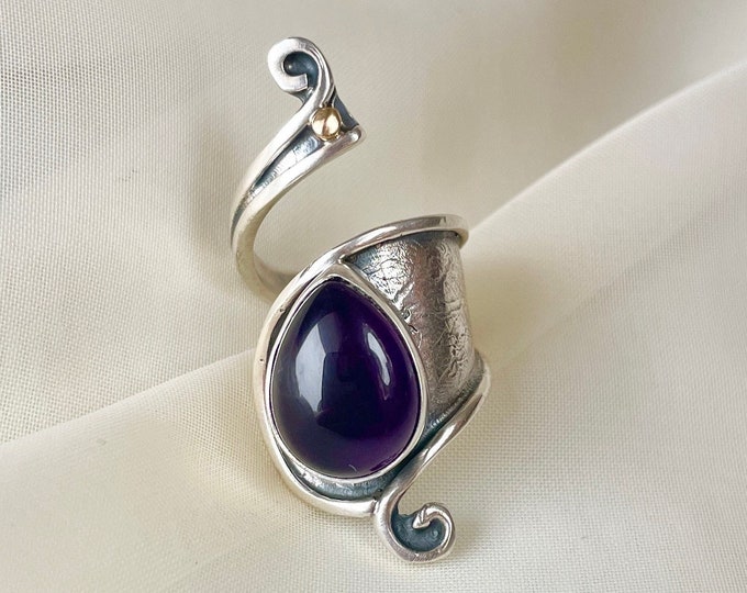 Teardrop Amethyst Wrap Ring 925 Sterling Silver