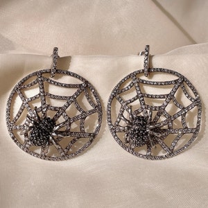 Spider Web Halloween Earrings 925 Sterling Silver, Spooky Halloween Jewelry Handmade, Gothic Vamp Loop Earrings, Gifts for Her