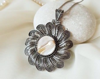 Blister Pearl Shell Filigree Pendant 925 Sterling Silver