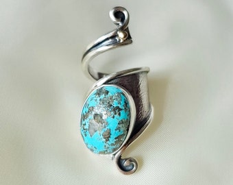 Natural Turquoise Ring Sterling Silver, Southwestern Gemstone Statement Ring, Handmade Unique Boho Rings for Women, Mothers Day Gift for Her
