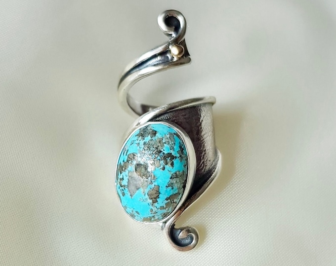 Natural Turquoise Ring Sterling Silver, Southwestern Gemstone Statement Ring, Handmade Unique Boho Rings for Women, Mothers Day Gift for Her