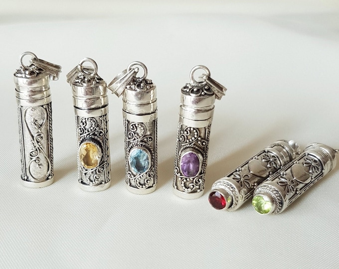 Gemstone Capsule Locket 925 Sterling Silver
