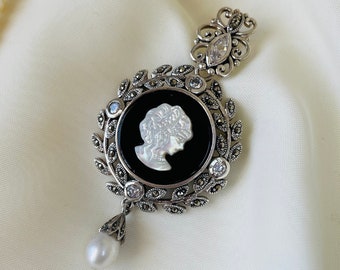 Dainty Cameo Necklace Sterling Silver, Victorian Vintage Cameo Jewelry, Elegant Cameo Necklace, Mothers Day Gift, Gift for Her