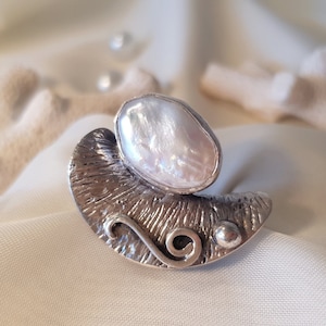 Großer Barock Perlenring Sterling Silber, Perle Statement Ring für Frauen, Benutzerdefinierte Edelstein Ring, handgemachter Schmuck, Boho Ringe, Geschenk für sie