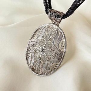 Victorian Floral Filigree Necklace Sterling Silver, Artisan Crafted Necklace, Boho Necklace for Women, Vintage Necklace, Gift for Her