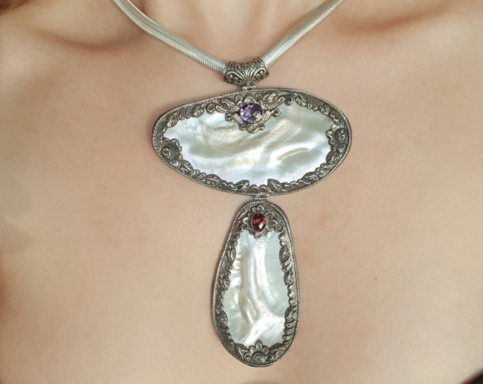 Vintage Massive Shell Necklace 925 Sterling Silver
