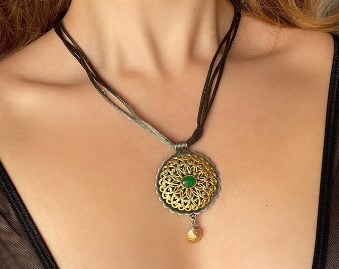 Gold Plated Scrollwork Pendant Necklace 925 Sterling Silver