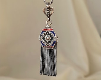 Vintage Celestial Sun Tassel Pendant 925 Sterling Silver