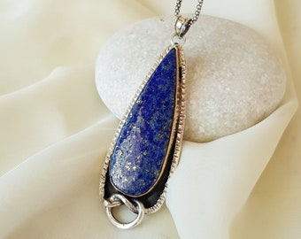 Drop Lapis Lazuli Pendant 925 Sterling Silver