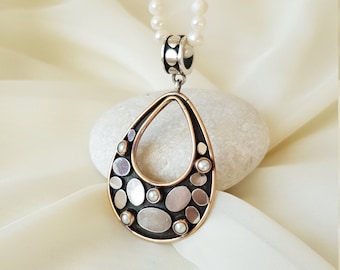 Modern Pearl Pendant Necklace Sterling Silver, June Birthstone Gift for Her, Unique Elegant Pearl Necklace, Birthday Gift