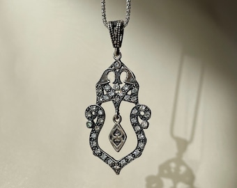 Vintage Art Deco Chandelier Pendant Necklace 925 Sterling Silver