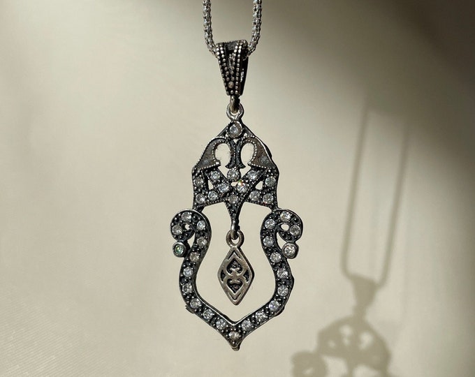 Vintage Art Deco Chandelier Pendant Necklace 925 Sterling Silver