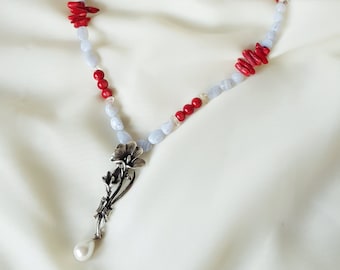 Flower Bouquet Pendant Beaded Necklace 925 Sterling Silver