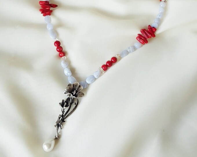 Flower Bouquet Pendant Beaded Necklace 925 Sterling Silver