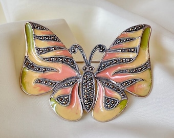Yellow Butterfly Brooch Sterling Silver, Enamel Butterfly Pin Brooch, Birthday Gift, Gift for Her, Spring Butterfly Cottagecore Jewelry