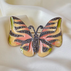 Yellow Butterfly Brooch Sterling Silver, Enamel Butterfly Pin Brooch, Birthday Gift, Gift for Her, Spring Butterfly Cottagecore Jewelry