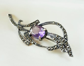 Purple Zircon Brooch Pin 925 Sterling Silver, Handmade Vintage Crystal Brooch, Gift for Her, Gift for Mom, Mothers Day Gift