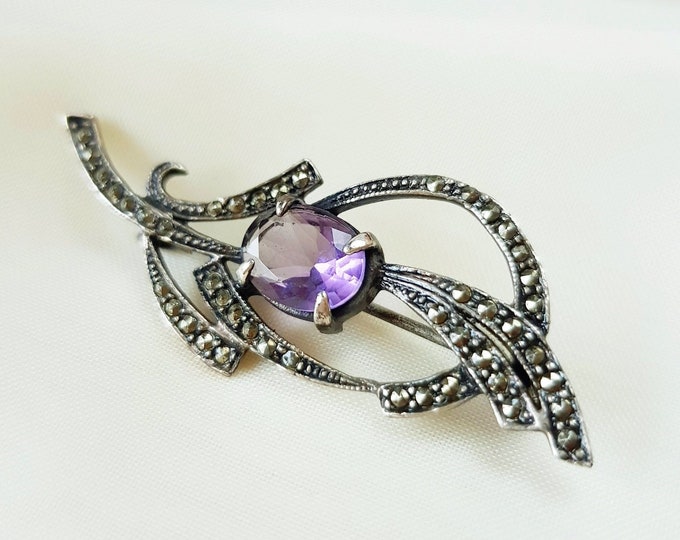 Purple Zircon Brooch Pin 925 Sterling Silver, Handmade Vintage Crystal Brooch, Gift for Her, Gift for Mom, Mothers Day Gift