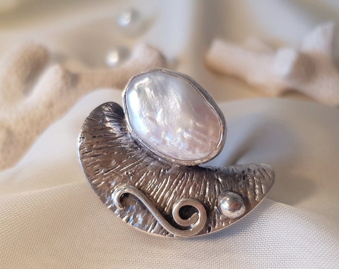 Large Baroque Pearl Ring 925 Sterling Silver