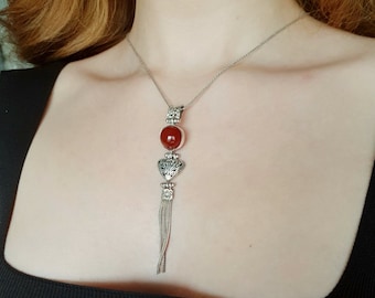 Carnelian Tassel Pendant 925 Sterling Silver