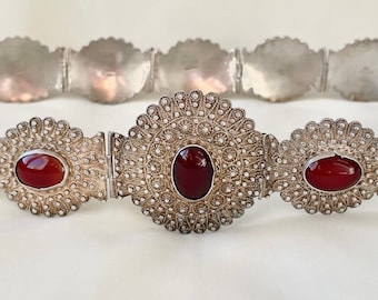 Vintage Concho Belt With Carnelian 925 Sterling Silver